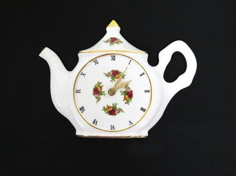 Royal Albert China - Old Country Roses Teapot Shaped Wall Clock