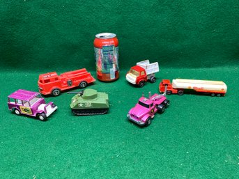 Mixed Vintage Fire Engine, Nasta Army Tank, Bimini Buggy, Majorette Shell Tanker, 1971 Matchbox Superfast.