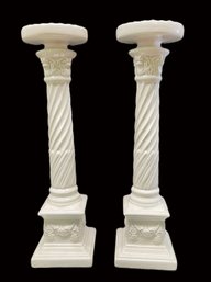Pair Of Silvestri 14' Ceramic Pillar Candle Holders-NOS