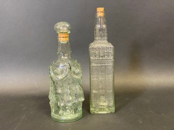 A Pair Of Textured Glass Decanters With Cork Stoppers