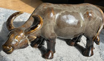 Large Vintage Mid Century Chinese Flambe Glazed Porcelain Water Buffalo Sculpture