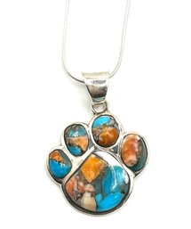 Beautiful Sterling Silver Southwest Designer Multi Stone Dog Paw Necklace