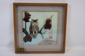 Rare Framed Feather Art From CAC - Owl Feathers