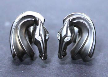 Fine CAMERON Stylized Sterling Silver Horse Head Cufflinks W Tiny Diamond Eyes