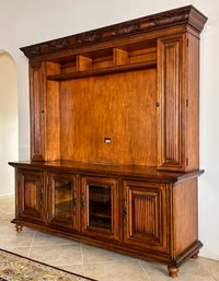 A Classic Carved Hard Wood Console With Storage Hutch In Coastal Plantation Style By Lexington Furniture