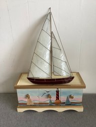 Stained Glass Sail Boat And Sail Boat Decorated Box