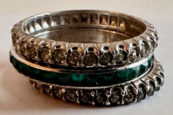 3 Vintage Sterling Silver Rings With Gemstones, Green By Trifari, Sizes 5 To 6
