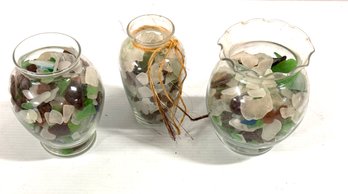 Three Glass Jars Filled With Sea Glass Collected From Westport, CT Beaches