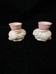 Pink Bunny Rabbit Candlestick Holders