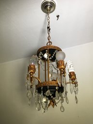 Lovely Vintage Very Unusual Style Chandelier - Black / Gold Gilt - Very Nice ! - Seems To Be In Working Order