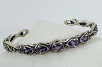 SOUTHWESTERN DESIGNER CAROLYN POLLACK STERLING SILVER AND AMETHYST CUFF BRACELET