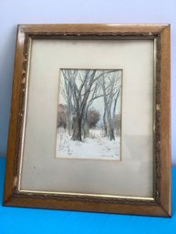 Charles Russell Loomis Signed Watercolor Winter Foret Scene