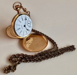 Vintage Elite Waltham Company 14 Karat Gold Timepiece Watch Pendant On Chain With Serial Number