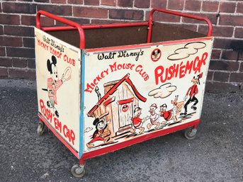 Attention DISNEY COLLECTORS ! VERY RARE - 1950s/60s MICKEY MOUSE CLUB / Push'em Car  Toy Box - ATTIC FRESH !