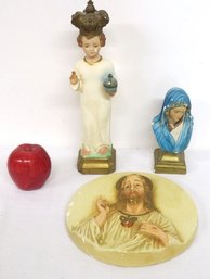 3 Religious Chalkware Figures MCM Era