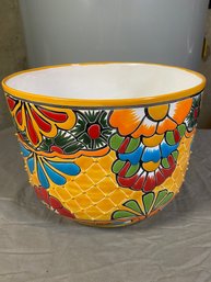 Colorful Mexican Ceramic Flower Plant Pot 11x8.25 No Chips