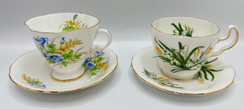 2 Vintage English Bone China Tea Cups & Saucers By Mayfair, Clarence