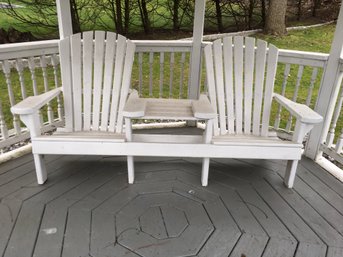 Fabulous Vintage Double Adirondack Bench - Old White Paint - VERY STURDY - Very Well Made - Nice Piece