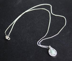 Contemporary Sterling Silver 19' Long Chain Having Blue Stone Pendant