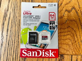 Sandisk 64GB Micro SD Card With Adapter New In Box