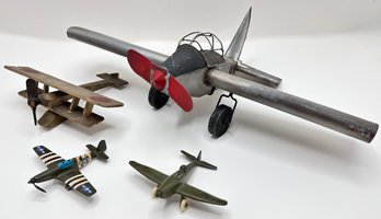 4 Vintage Toy Planes: Metal, Wood & Iron