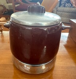 Vintage Working West Bend Heat-Rite Base Brown Stoneware Bean Pot Lid & Warmer.