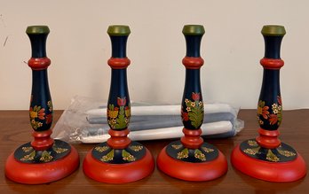 Vintage Handpainted Hungarian Candlestick Holders Signed By Hollo Lazlo