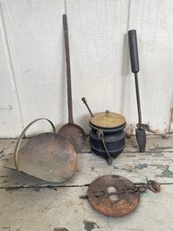 Antique Fireplace & Blacksmith- 1915 Griswold Reversible Spindle Damper, Smudge Pot, Soldering Tool & More