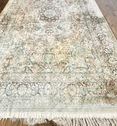 Wool Area Rug With Silk Fringe