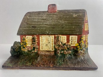 Vintage Cast Iron Doorstop Of A Cottage