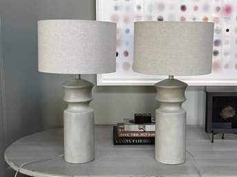 A Pair Of Forger Light Gray Hand Finished Table Lamps By Surya (Retail $910)