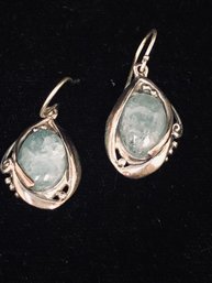 Silver Blue Gem Dangle Earrings Set 420