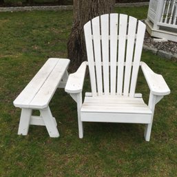 Fantastic Paddle Arm Adirondack Chair With Bench - Old White Paint - Very Sturdy - Well Made - Super Nice !