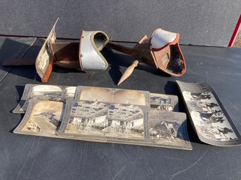 Pair Of Antique 3-d Stereoscopic Viewers And Grouping Of Cards