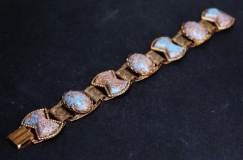 Vintage 1960s Copper Tone Bracelet Art Glass Stones