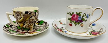 2 Vintage China Demitasse Cups & Saucers, Hand-painted