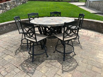 Set Of Six Outdoor Patio Swivel Top Chairs & Circular Table