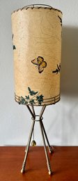 Metal Table Lamp With Butterfly Rice Paper Shade & Glass Pull