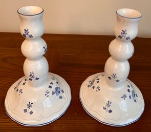Pair Of Herend Hungary Hand Painted Porcelain Candle Stick Holders