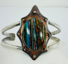 BEST LARGE RAINBOW CALSILICA STERLING SILVER CUFF BRACELET