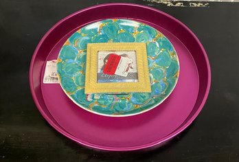 Purple Tin Serving Tray, Plate, & Frame