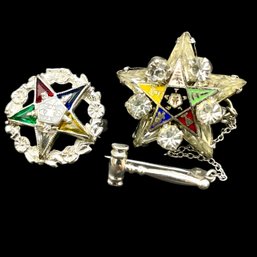 Pair Order Of The Eastern Star Pins With 10K And 14K Gold Marking.