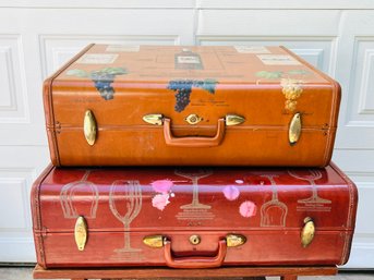 Wine Themed Decorated Vintage Suitcases