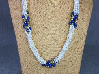 Fabulous 20' Necklace Genuine Freshwater Pearls, Lapis Lazuli, 14K Gold Beads & Clasp - This Is FANTASTIC !