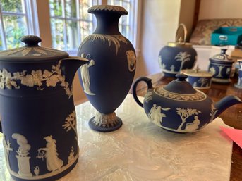 3 Pc. Dark Blue Wedgwood Jasperware