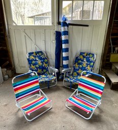 Lot Of Assorted Beach Chairs With Umbrellas - Two Chairs By Tommy Bahama