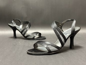 Ladies Shoes: Jacqueline Ferrar Black Satin & Mesh, Size 7.5M