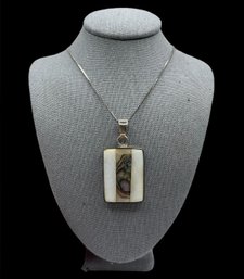 Vintage Sterling Silver Large Mother Of Pearl Abalone Pendant Necklace