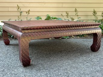 A Large Vintage Chinoiserie Grass-Cloth Wrapped Coffee Table By Baker Furniture, C. 1970's