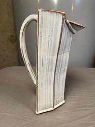 Unique Handmade Signed Ceramic Triangle Pitcher Vase 10' No Chips